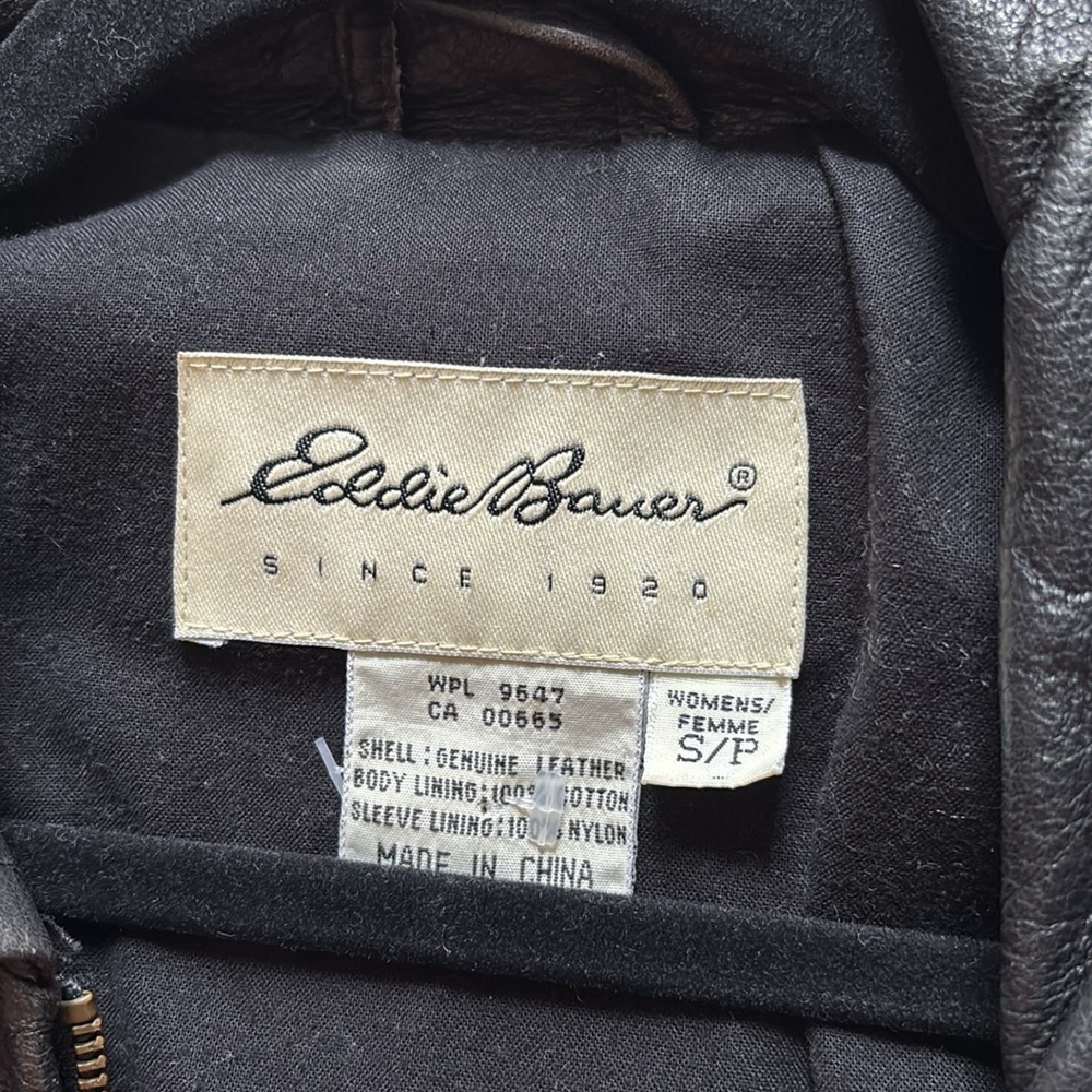 VINTAGE EDDIE BAUER Black Distressed Full Zip Leather Jacket Women’s Small - Picture 4 of 4